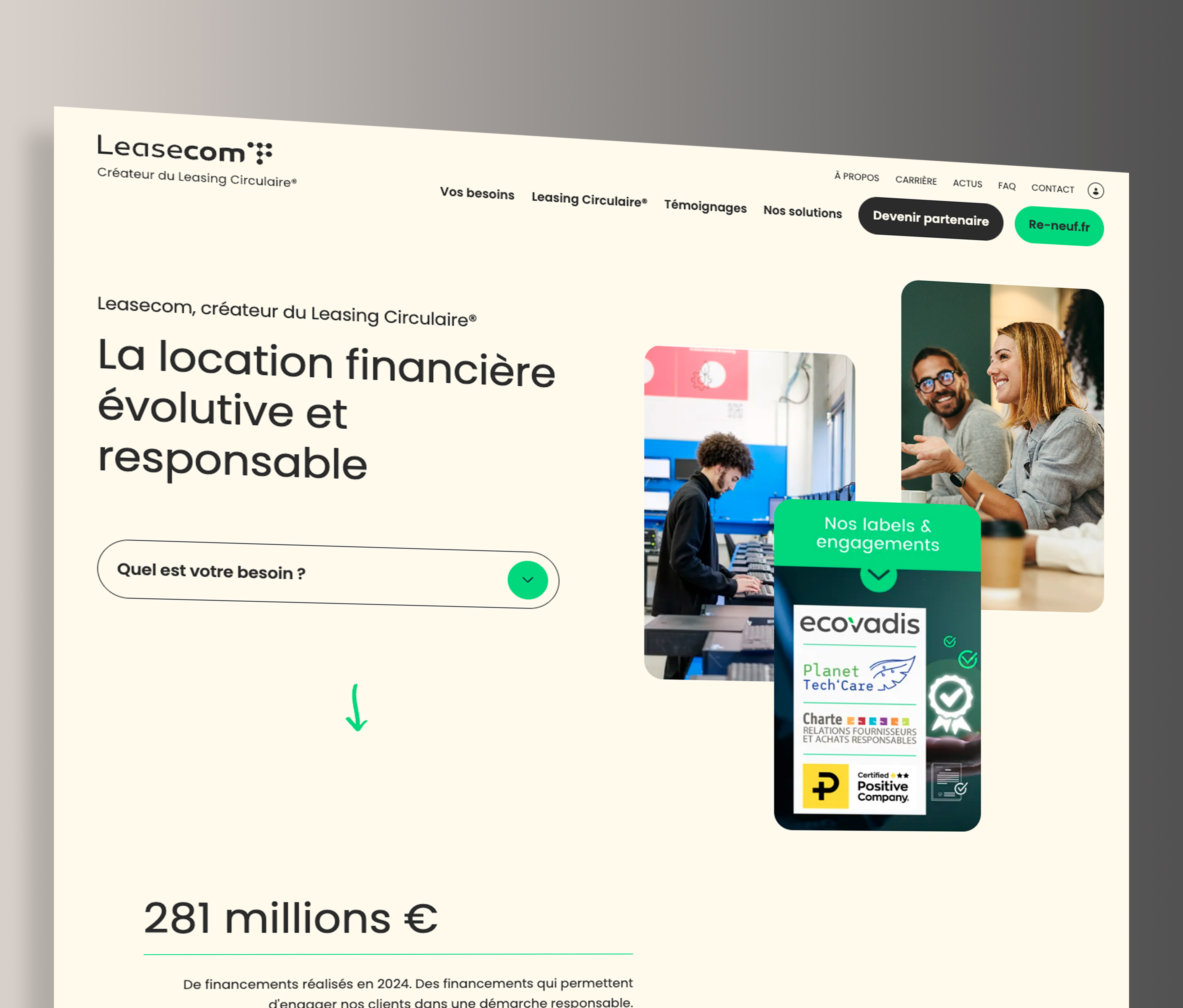 Site éco-conçu Leasecom par Internet 2000