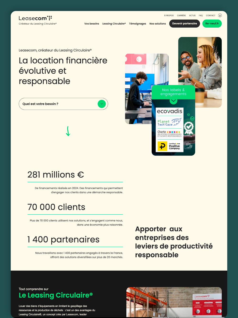 Leasecom - site éco-conçu par Internet 2000